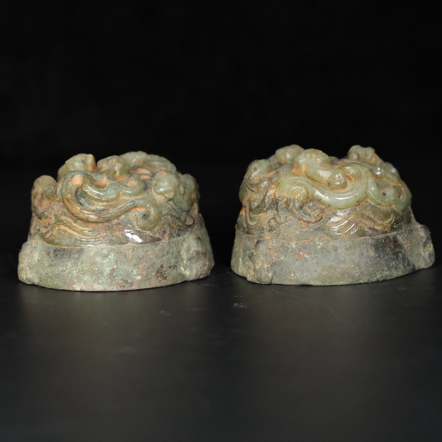 Chinese Natural Jade Carved Copper Clad