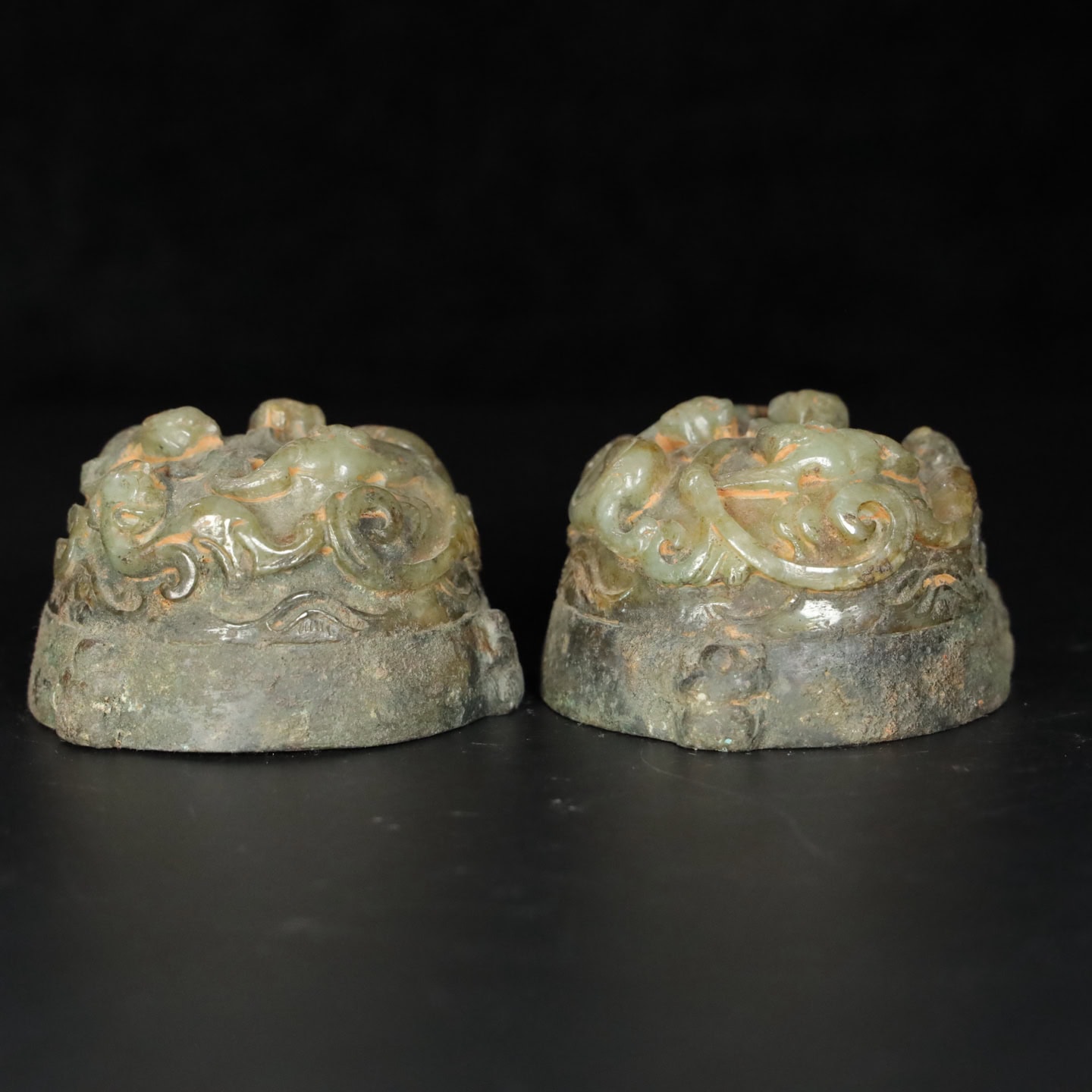 Chinese Natural Jade Carved Copper Clad