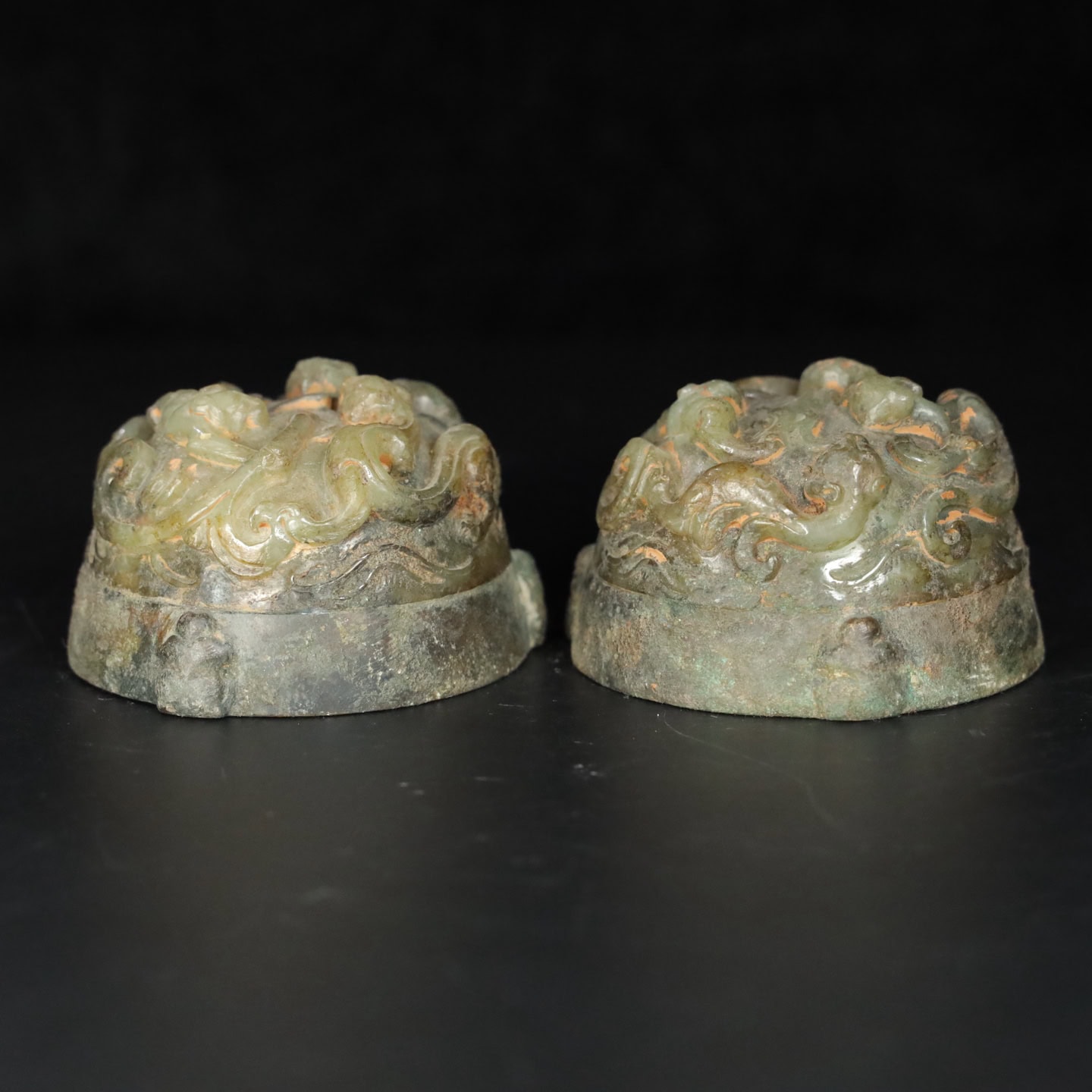 Chinese Natural Jade Carved Copper Clad