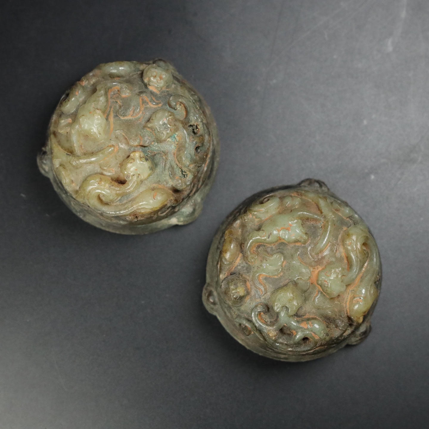 Chinese Natural Jade Carved Copper Clad