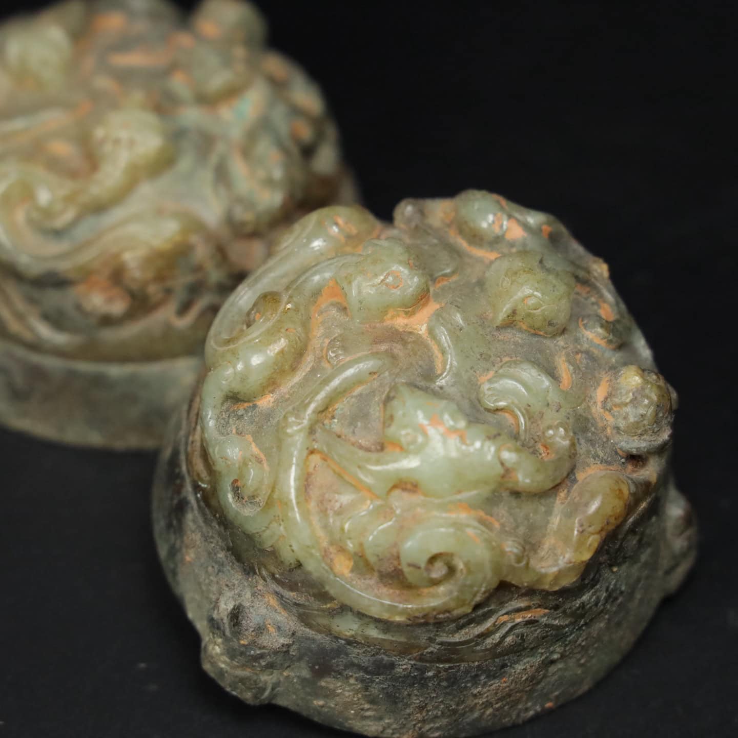 Chinese Natural Jade Carved Copper Clad