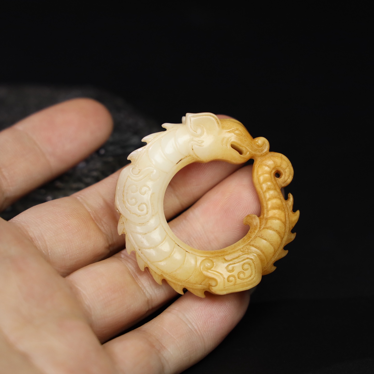 Chinese Natural Jade Carved Dragon Pendant