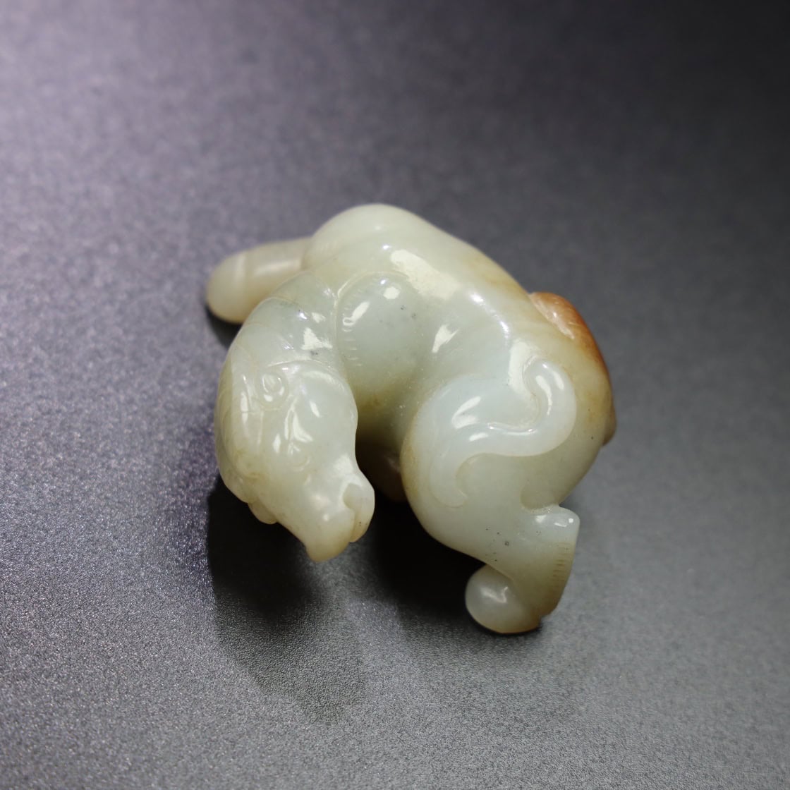 Chinese Natural Jade Carved Cow