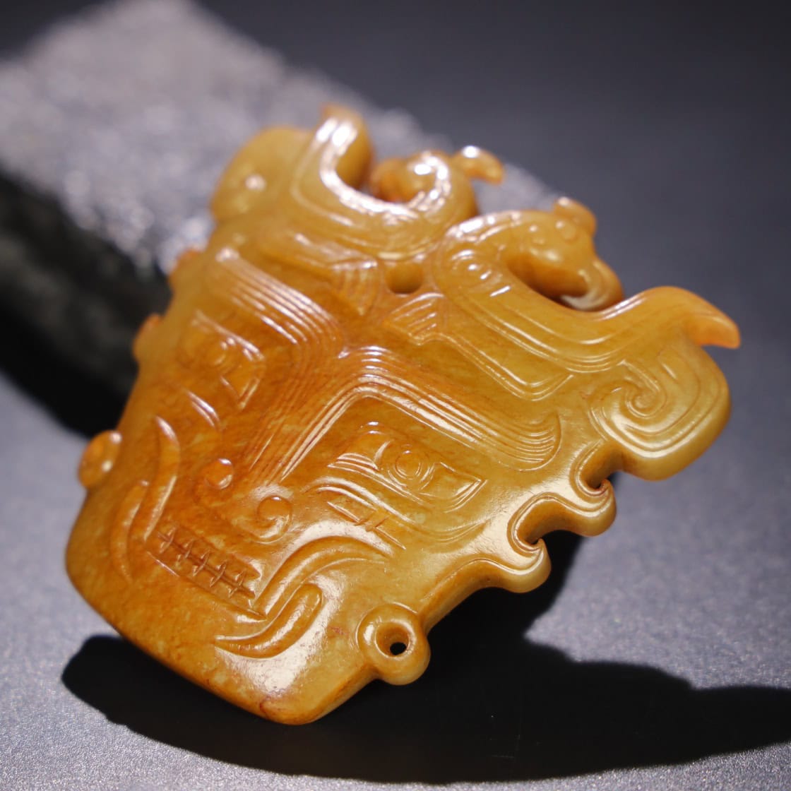 Chinese Natural Jade Carved Mask