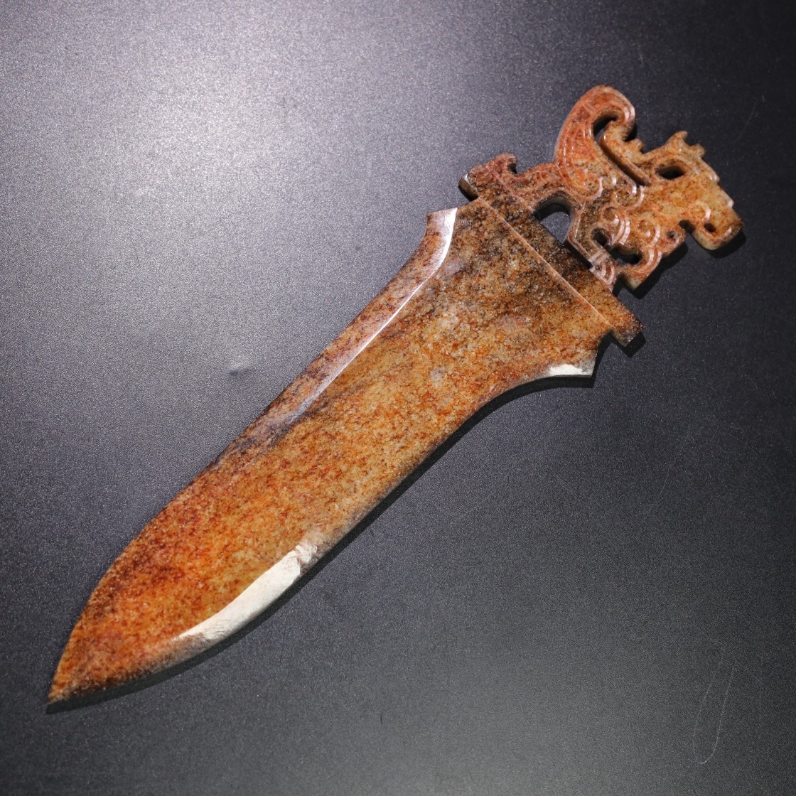 Chinese Natural Jade Carved Weapons