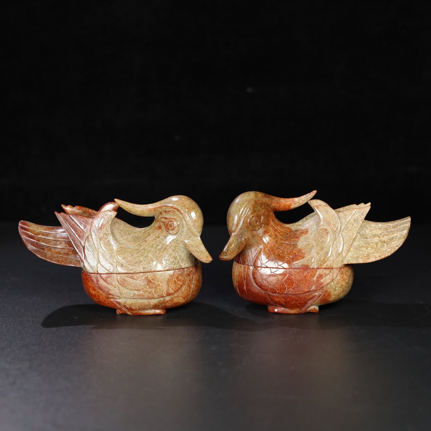 Chinese Natural Jade Carved Duck Box