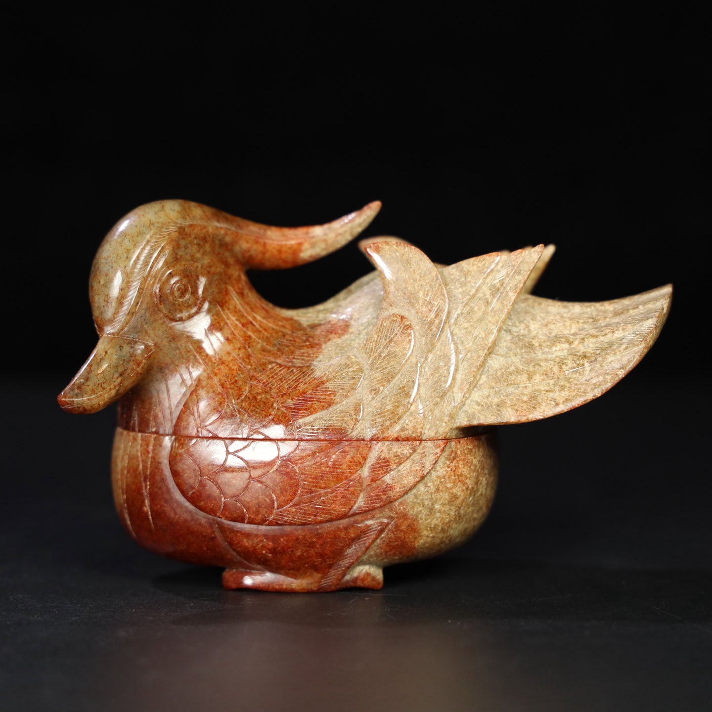 Chinese Natural Jade Carved Duck Box