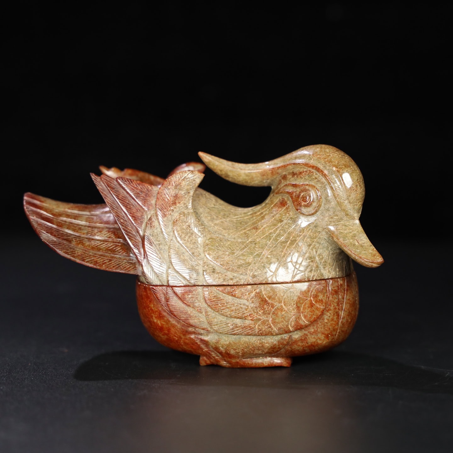Chinese Natural Jade Carved Duck Box