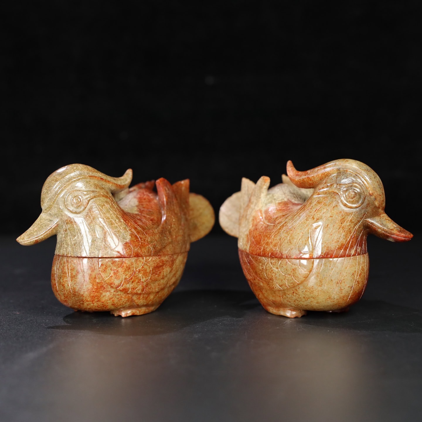 Chinese Natural Jade Carved Duck Box