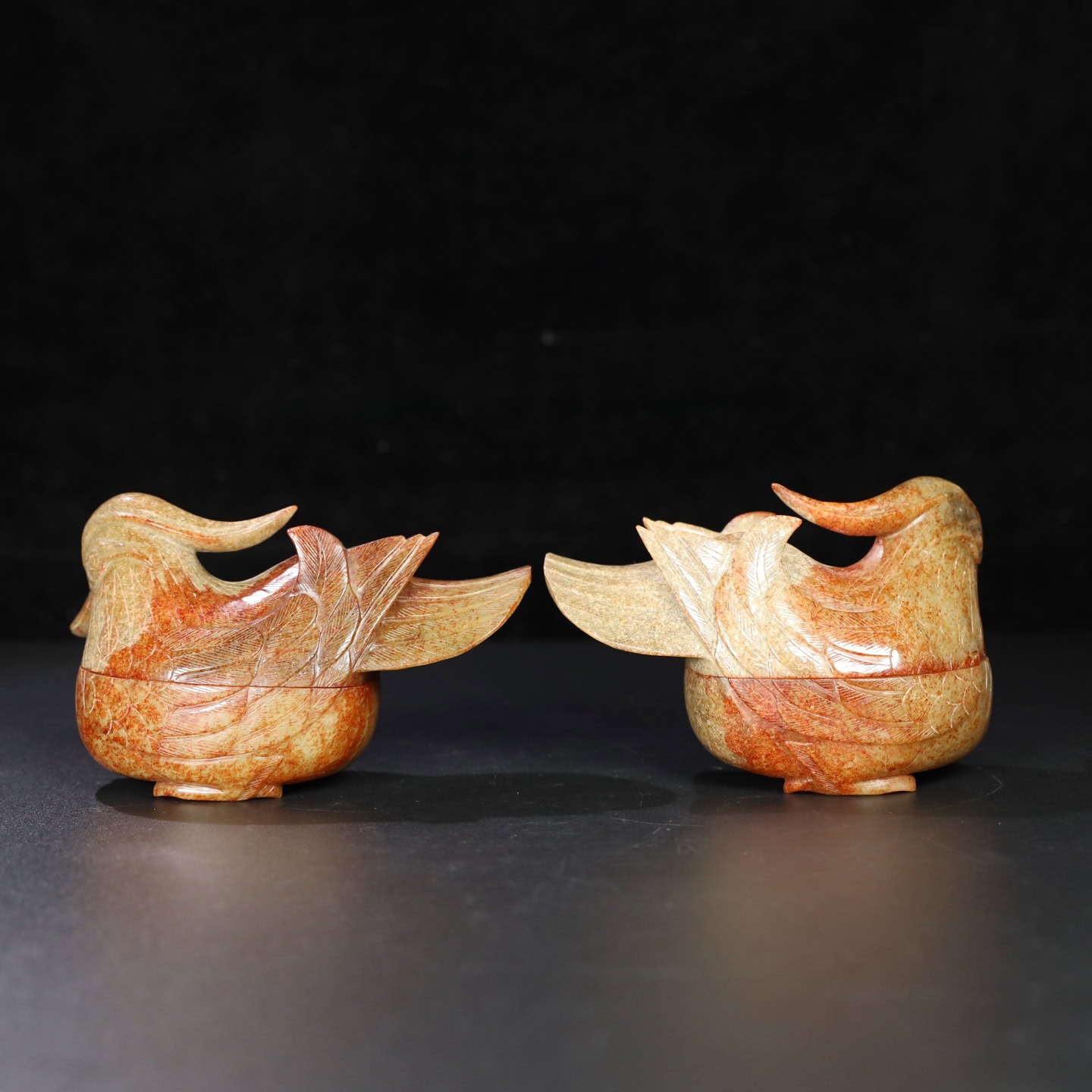 Chinese Natural Jade Carved Duck Box