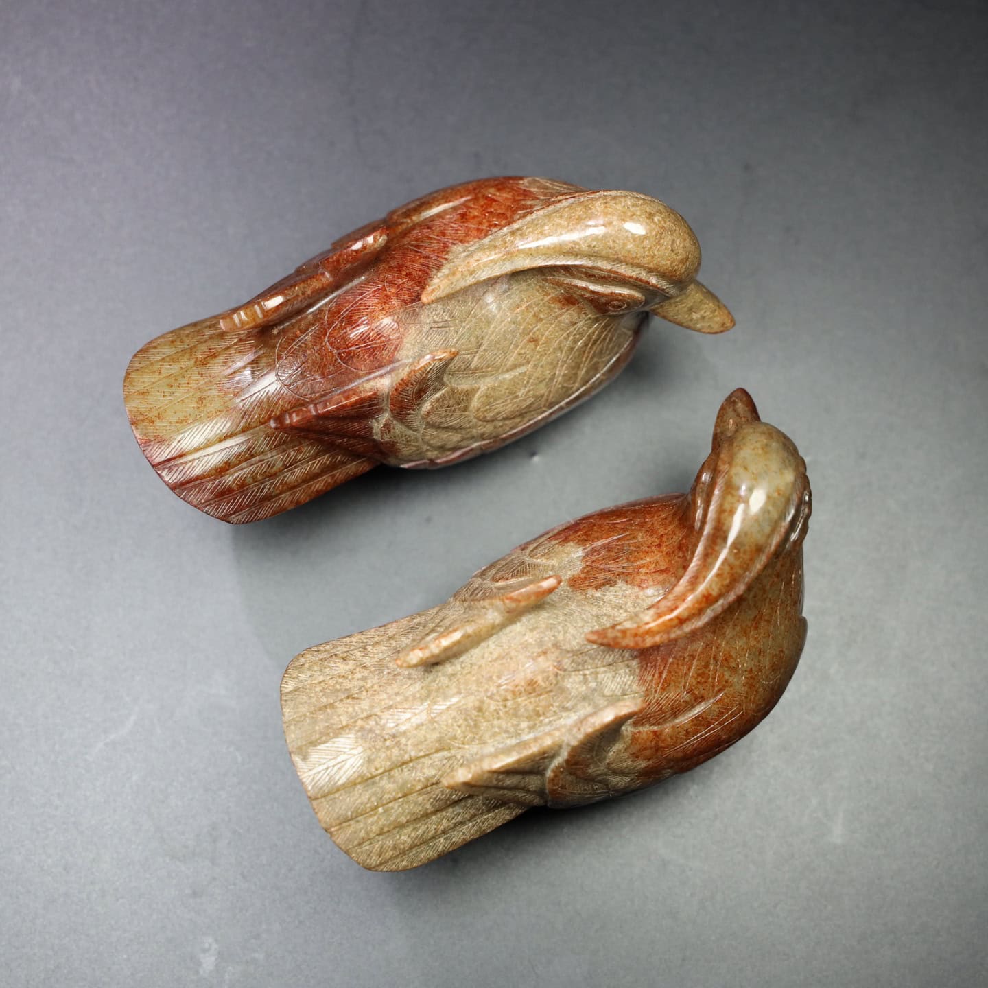 Chinese Natural Jade Carved Duck Box