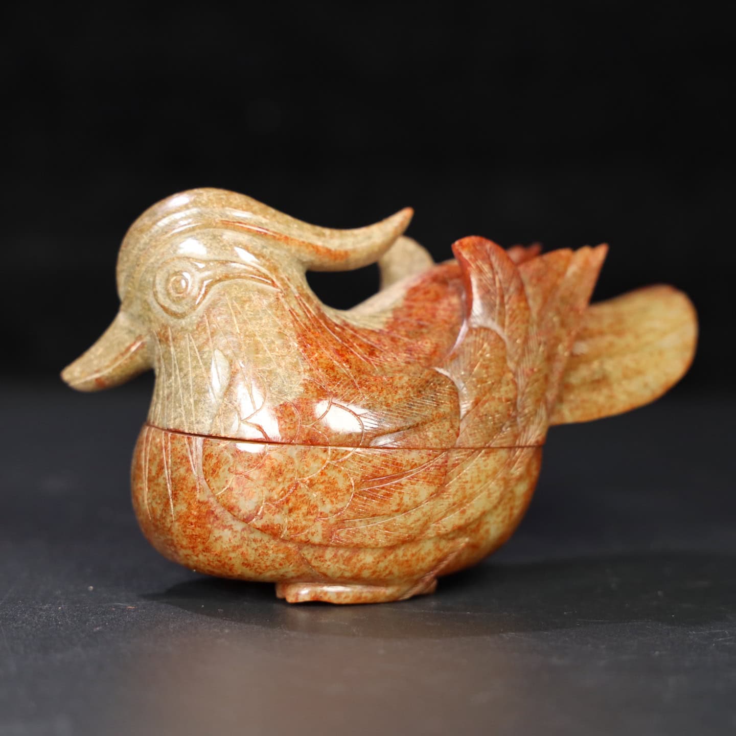 Chinese Natural Jade Carved Duck Box