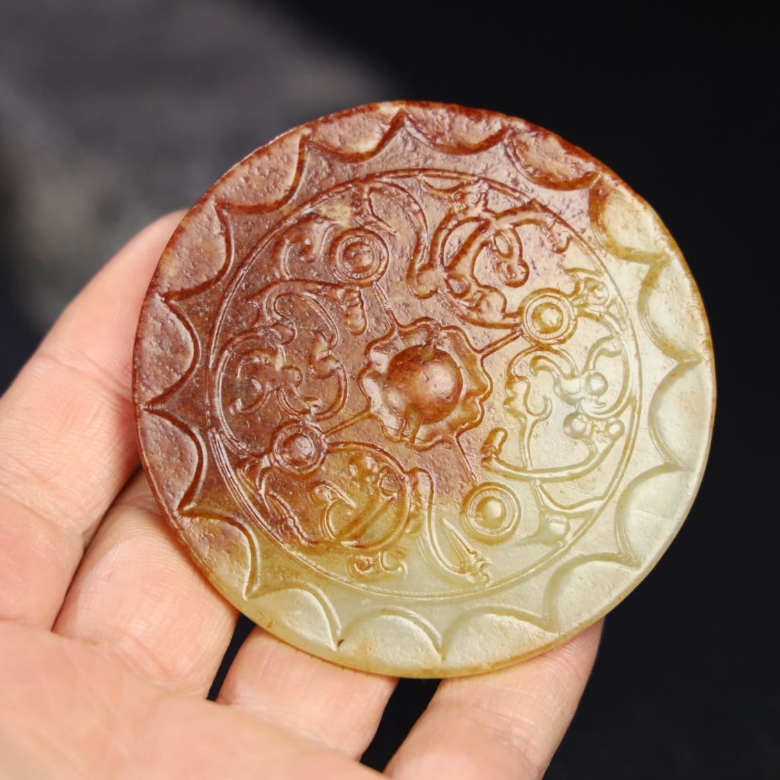Chinese Natural Jade Carved Mirror