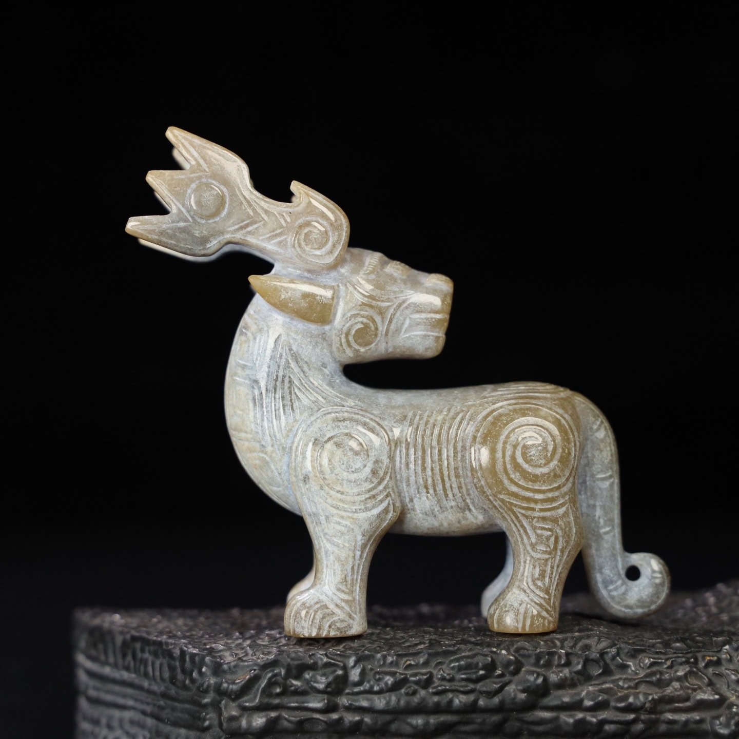 Chinese Natural Jade Carved Deer Pendant