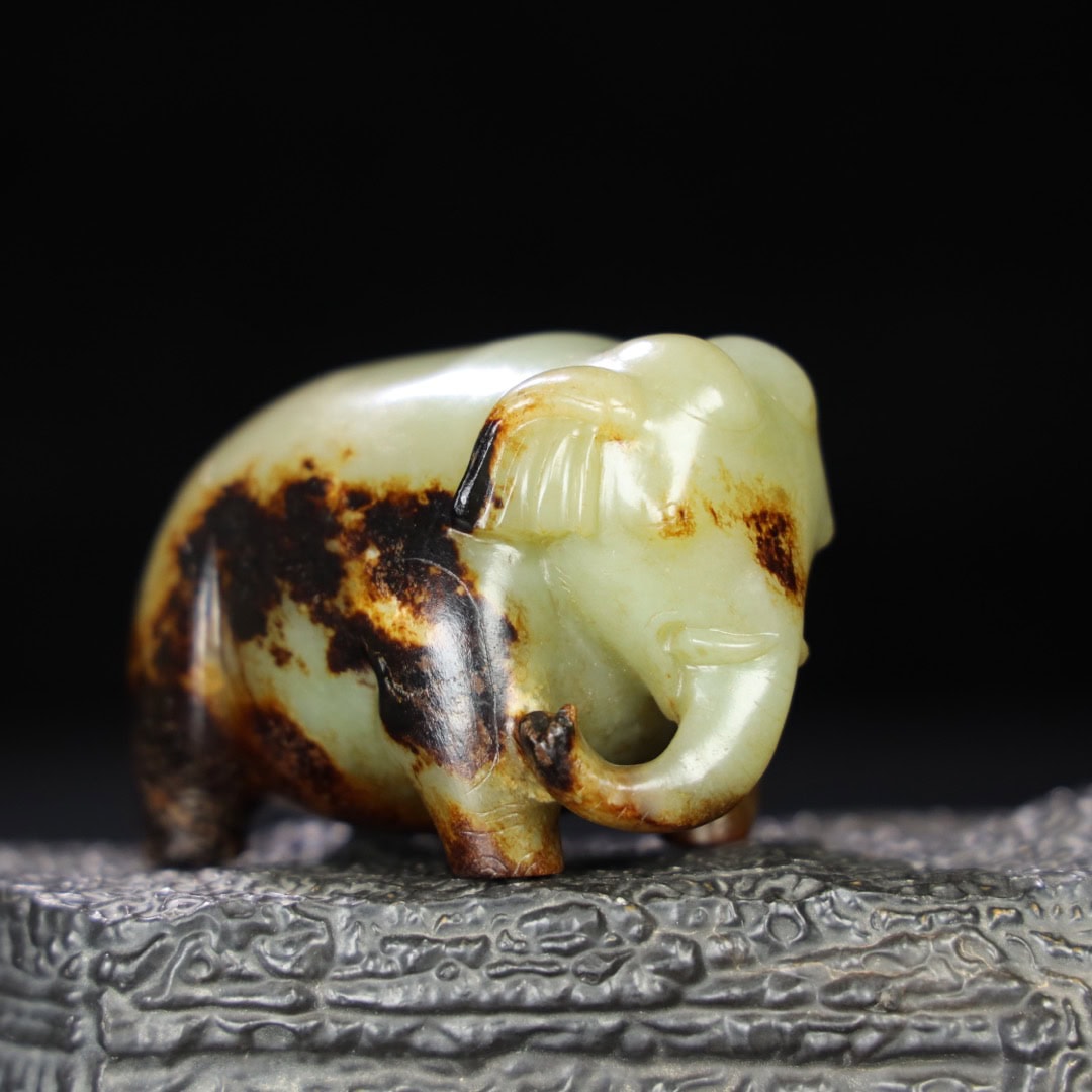 Chinese Natural Jade Carved Elephants