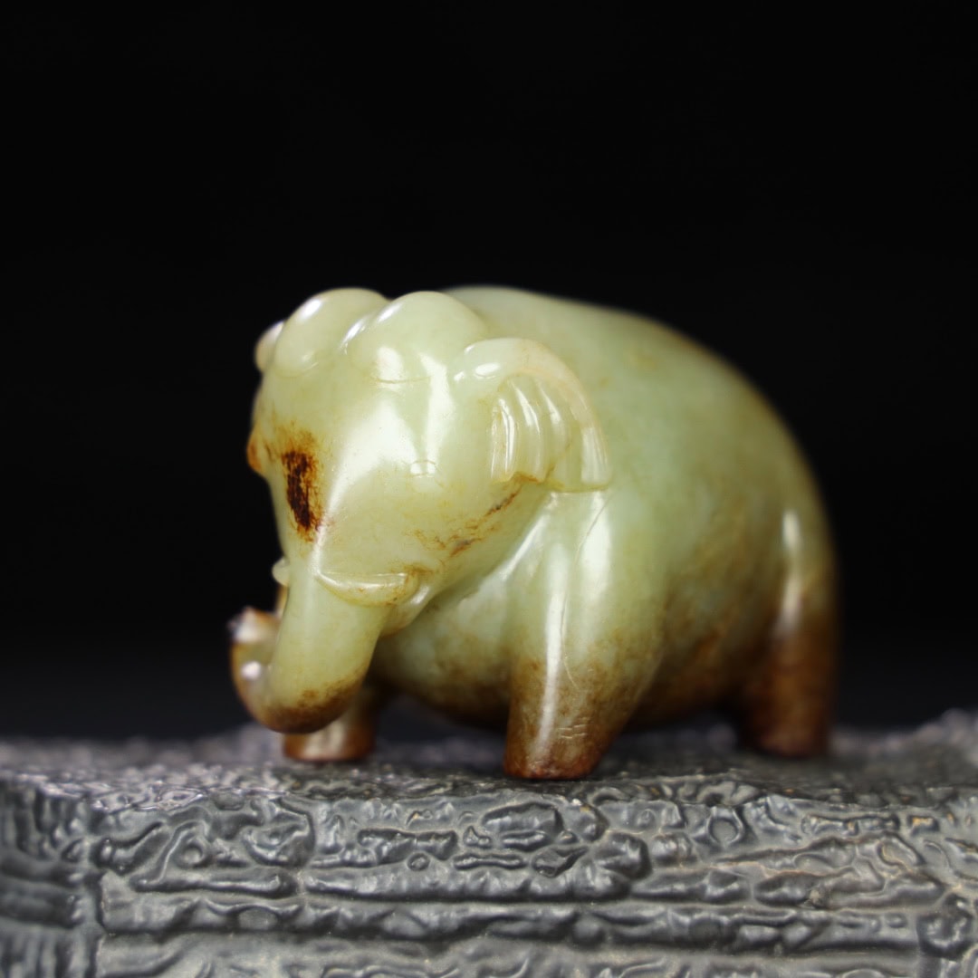 Chinese Natural Jade Carved Elephants
