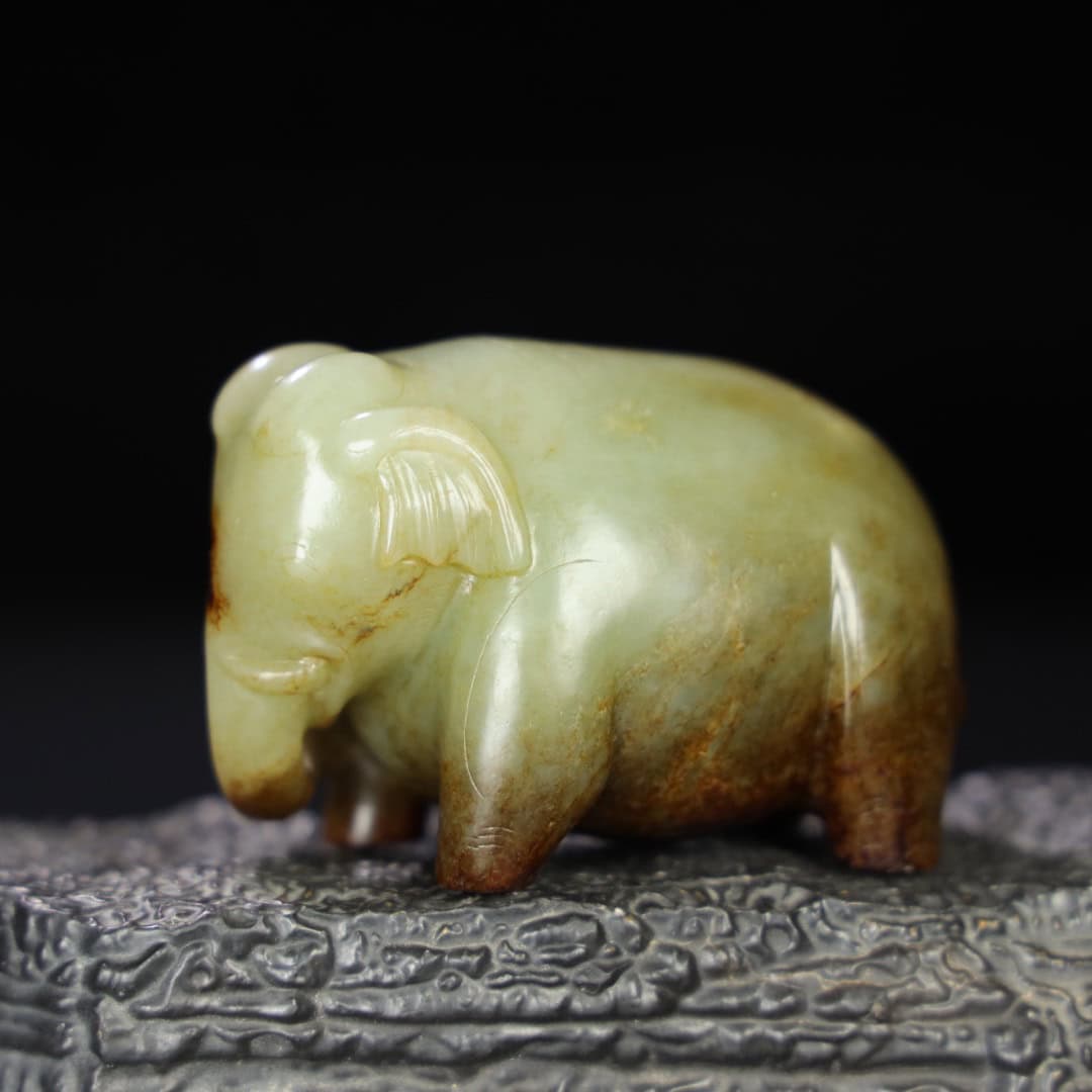 Chinese Natural Jade Carved Elephants