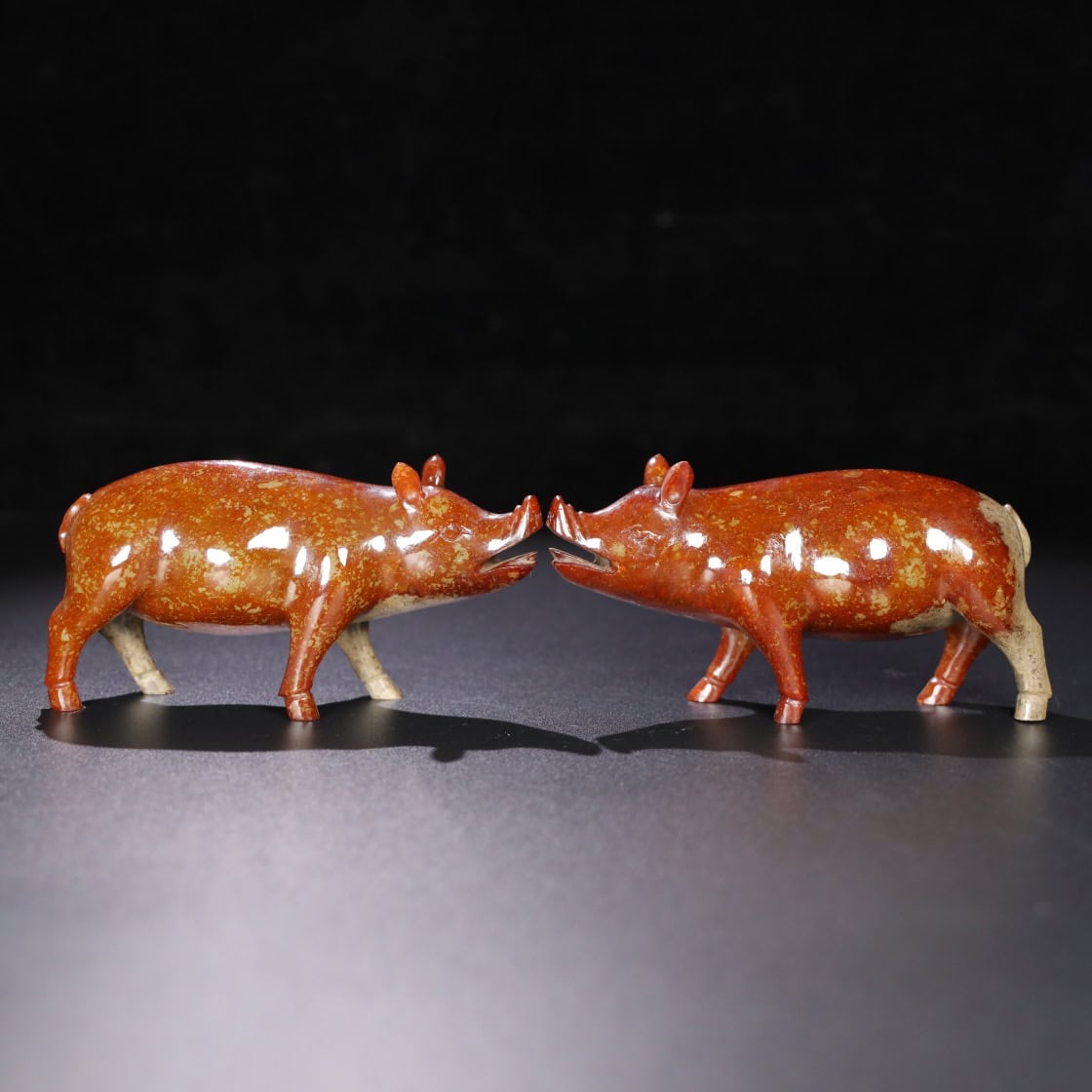 Chinese Natural Jade Carved Pigs