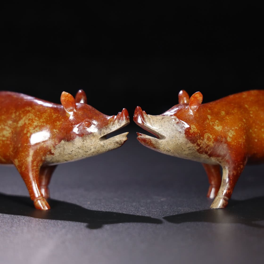 Chinese Natural Jade Carved Pigs