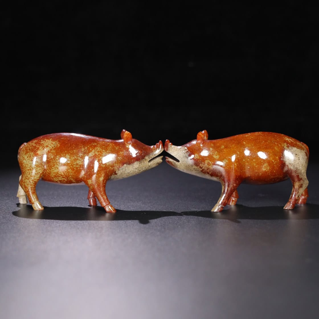 Chinese Natural Jade Carved Pigs