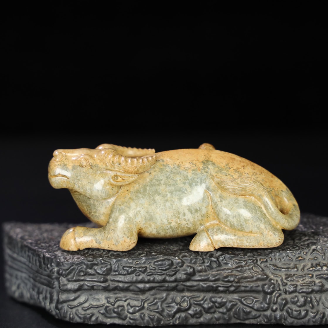 Chinese Natural Jade Carved Cow