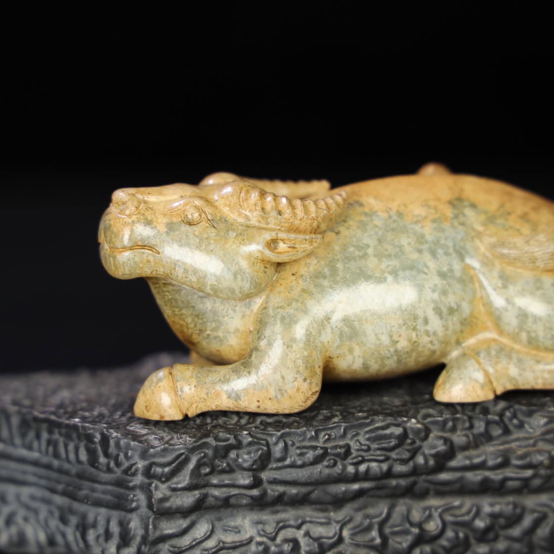 Chinese Natural Jade Carved Cow