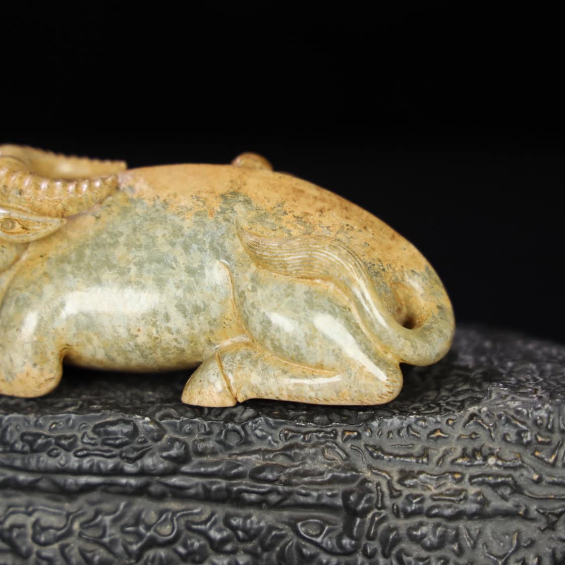 Chinese Natural Jade Carved Cow