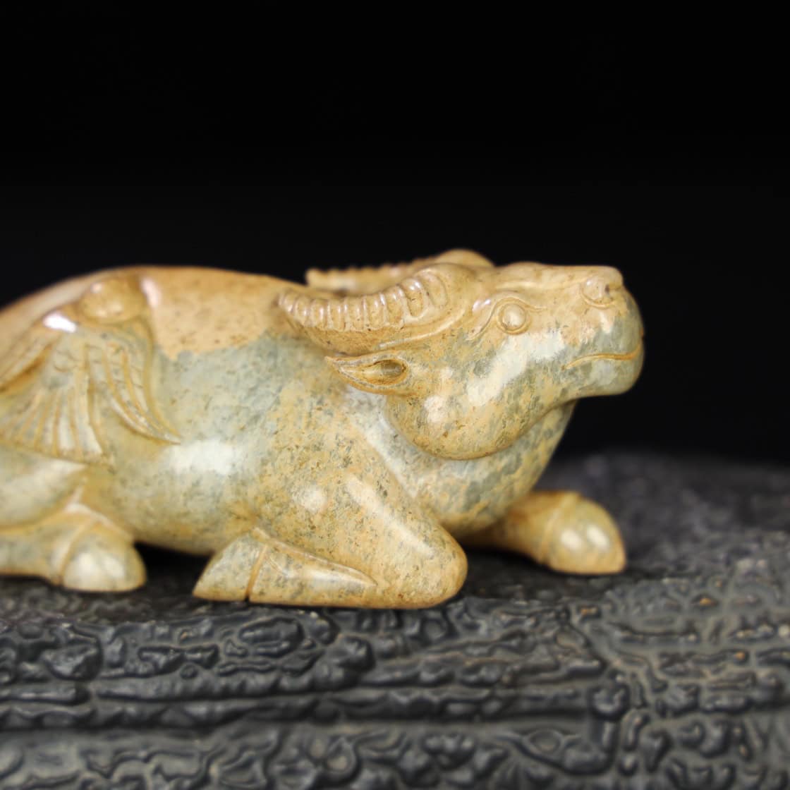 Chinese Natural Jade Carved Cow