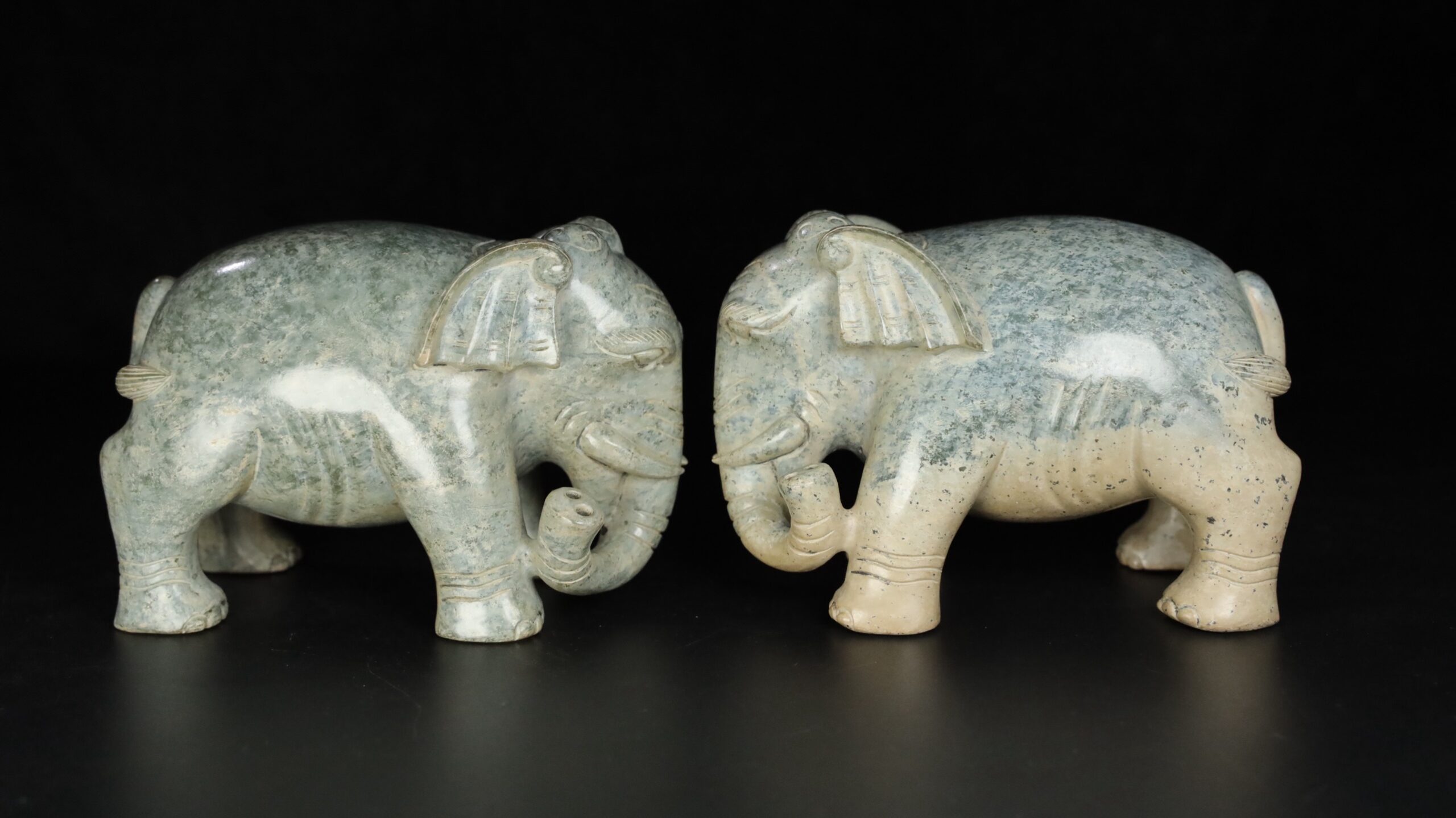 Chinese Natural Jade Carved Elephants