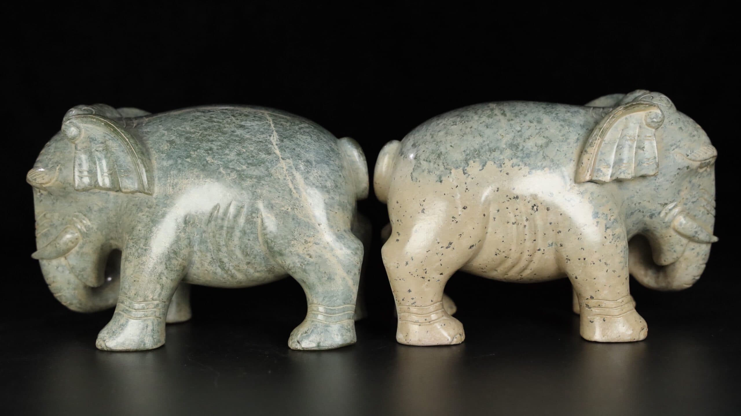 Chinese Natural Jade Carved Elephants