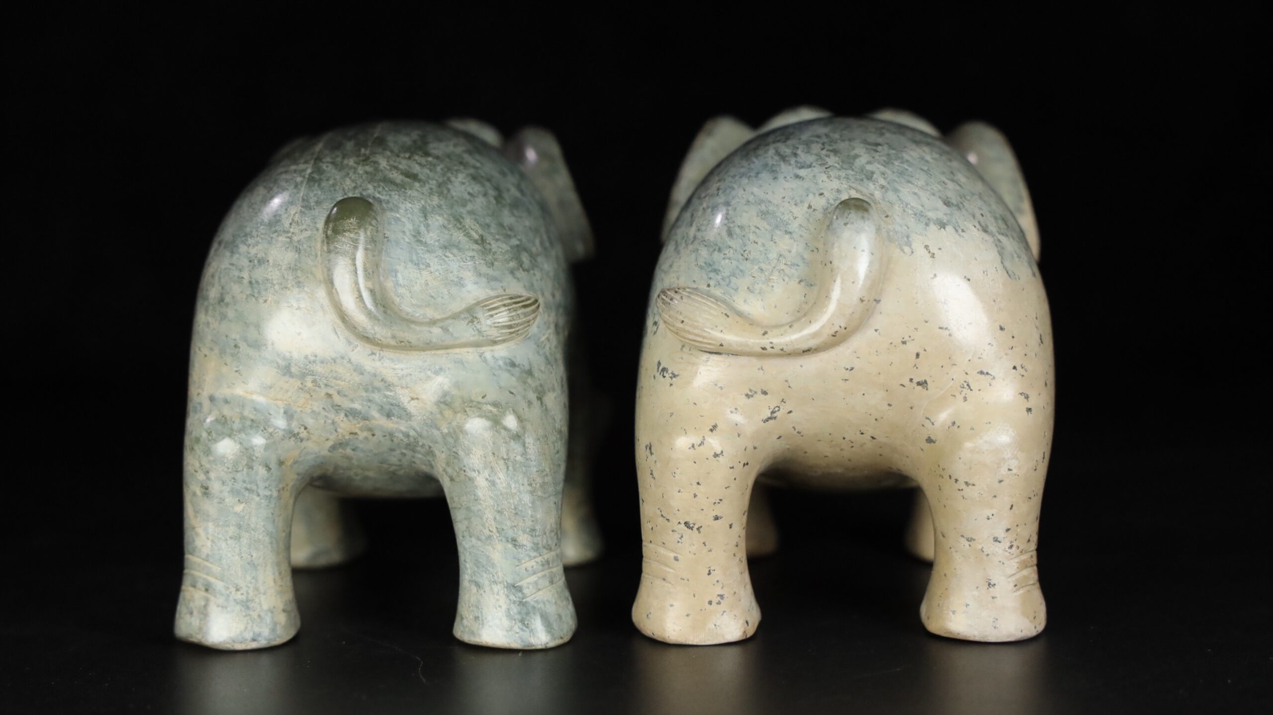 Chinese Natural Jade Carved Elephants