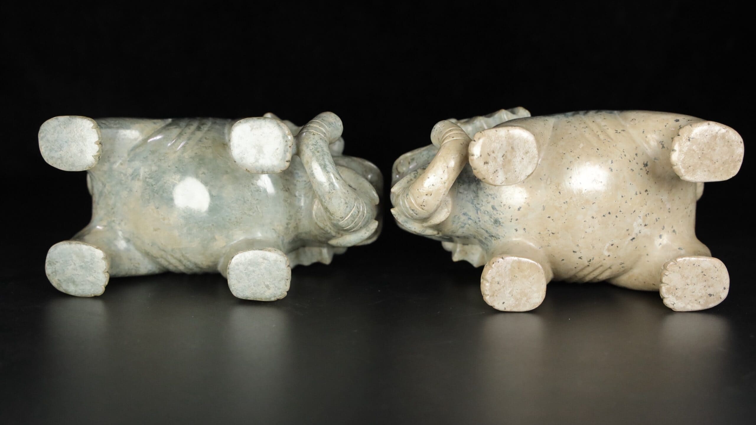 Chinese Natural Jade Carved Elephants
