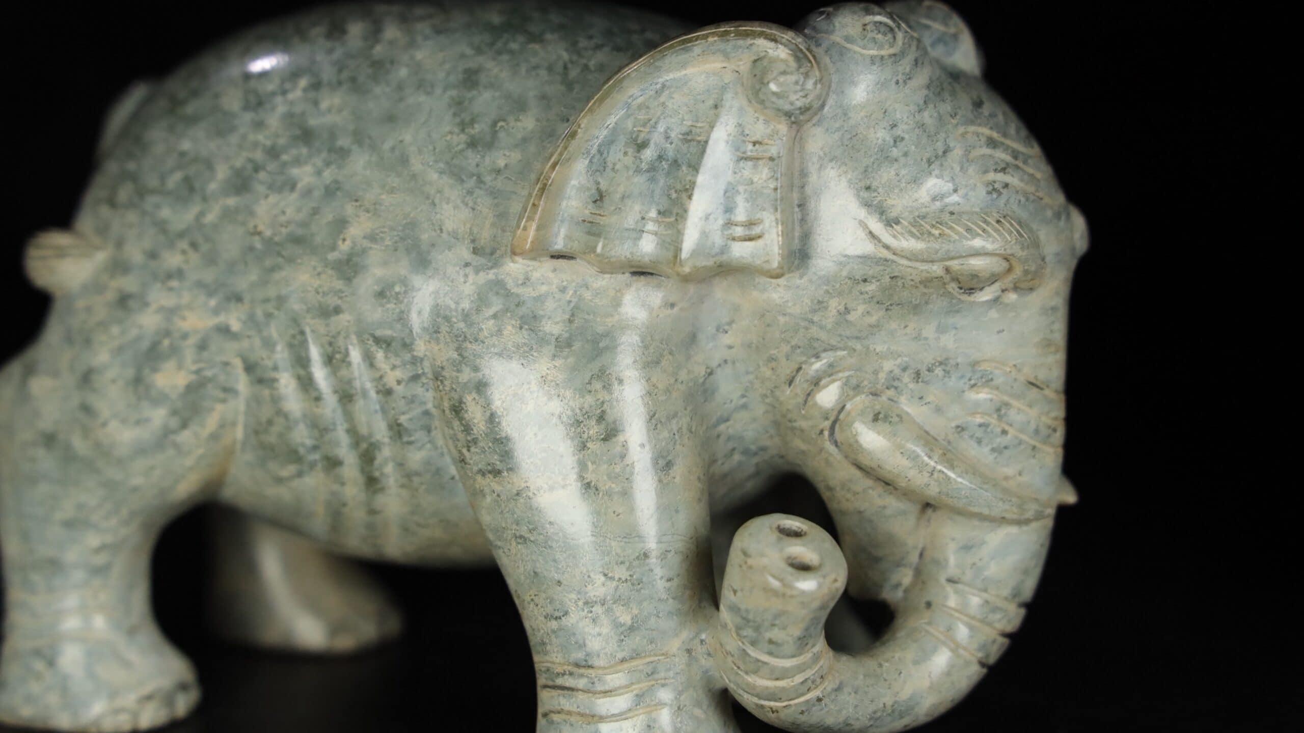 Chinese Natural Jade Carved Elephants