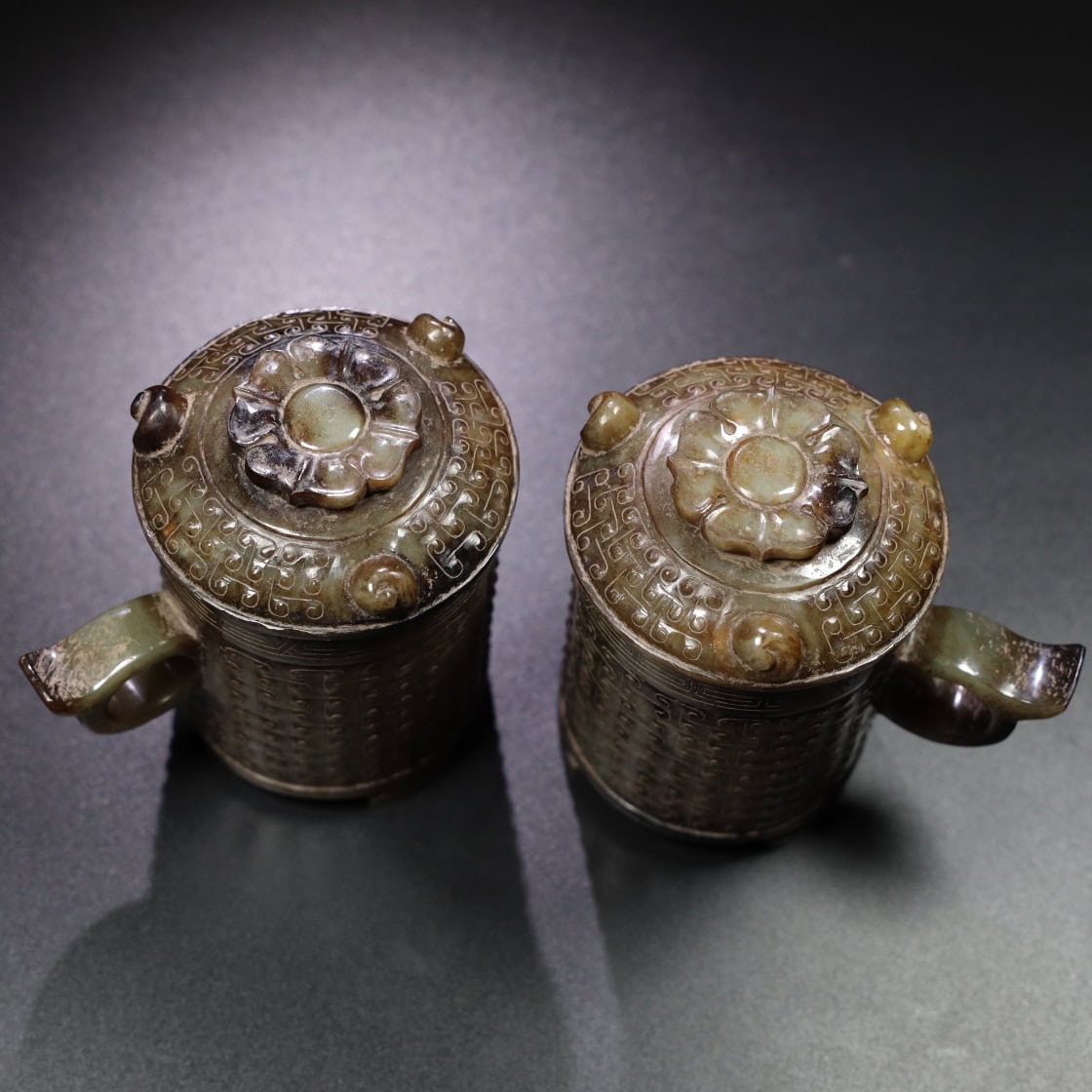 Chinese Natural Jade Carved Cups