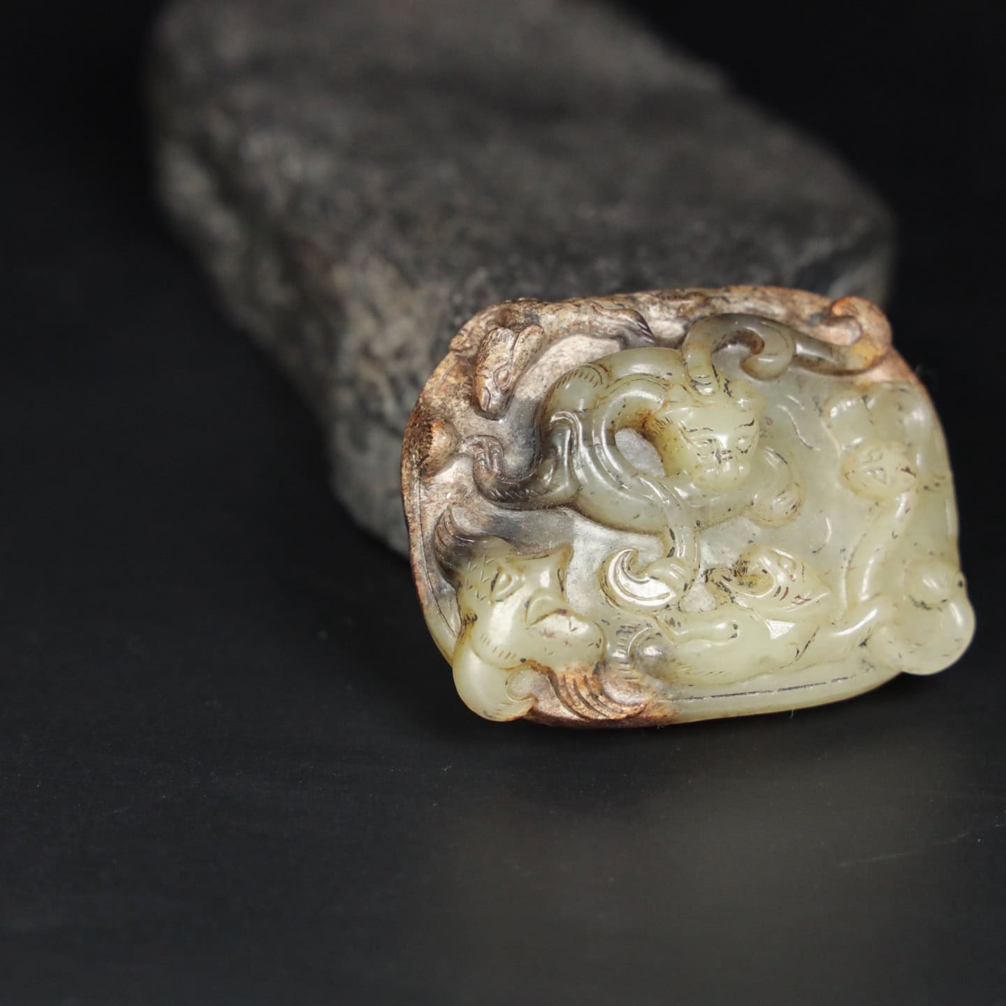 Chinese Natural Jade Carved belt buckle