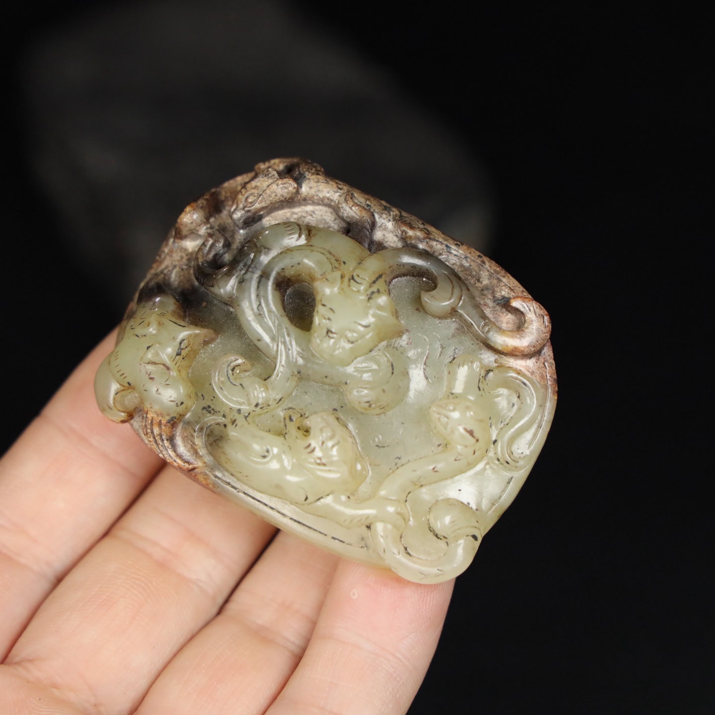 Chinese Natural Jade Carved belt buckle