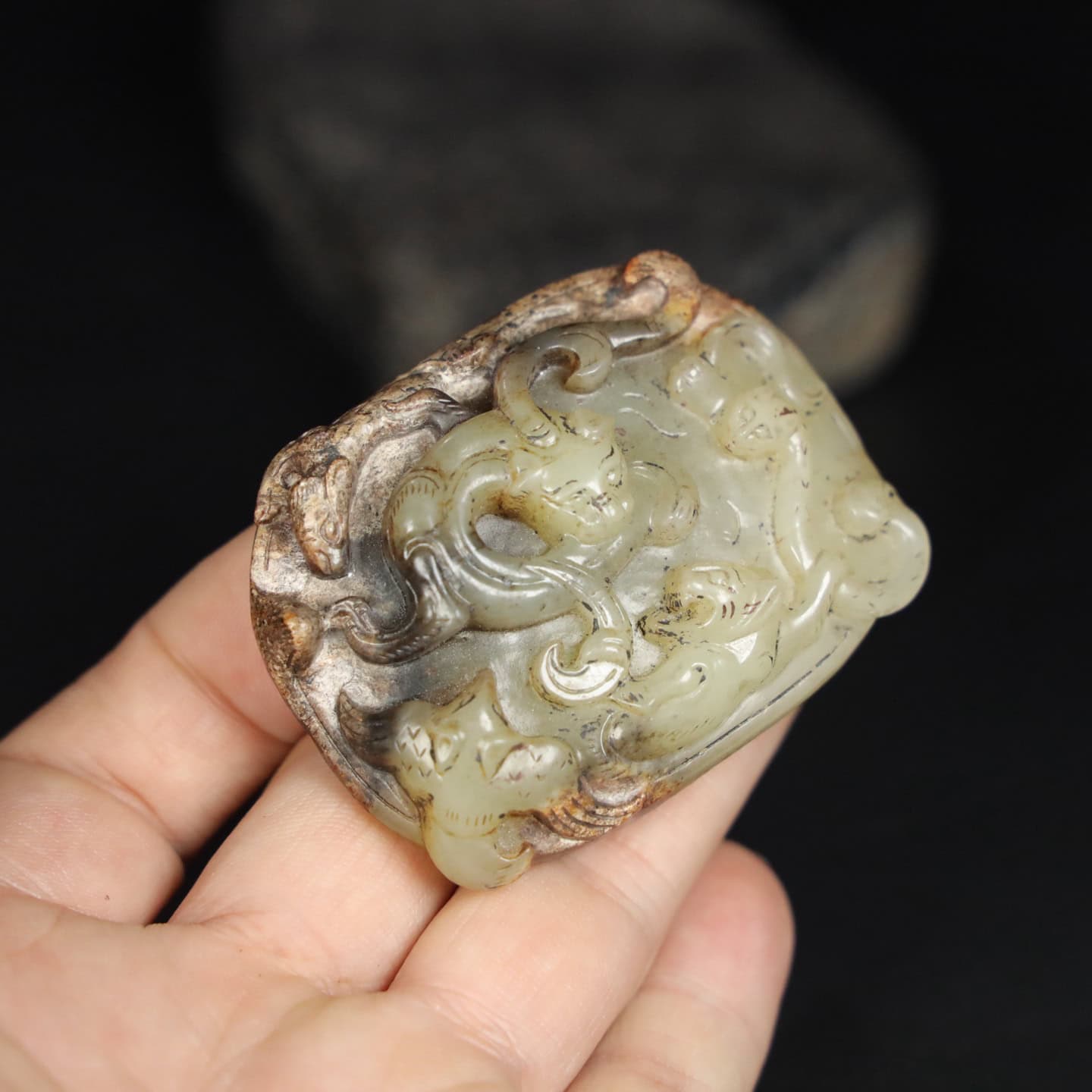 Chinese Natural Jade Carved belt buckle