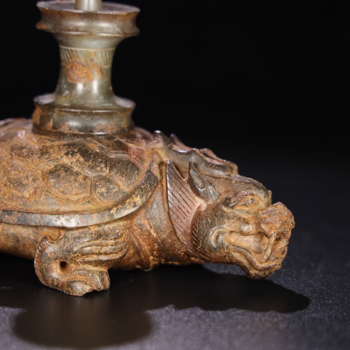 Chinese Natural Jade Carved Turtle Lampstand