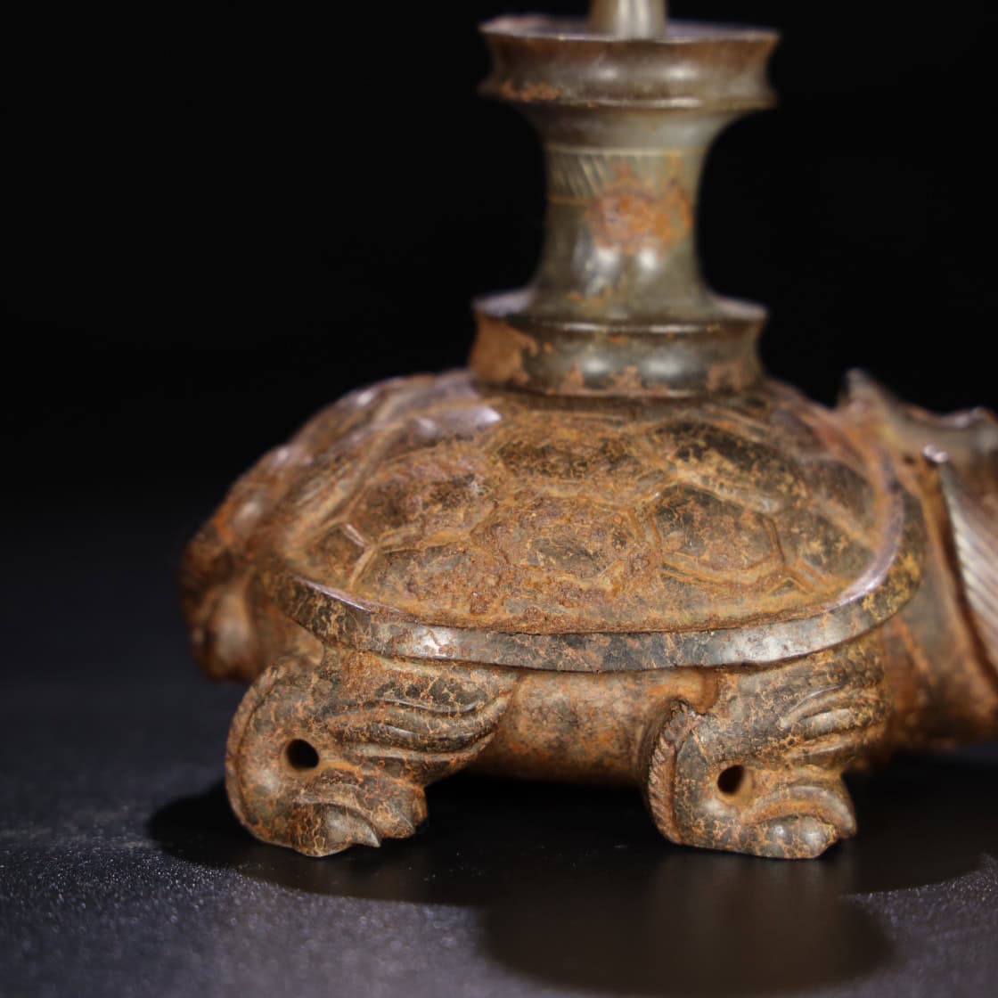 Chinese Natural Jade Carved Turtle Lampstand