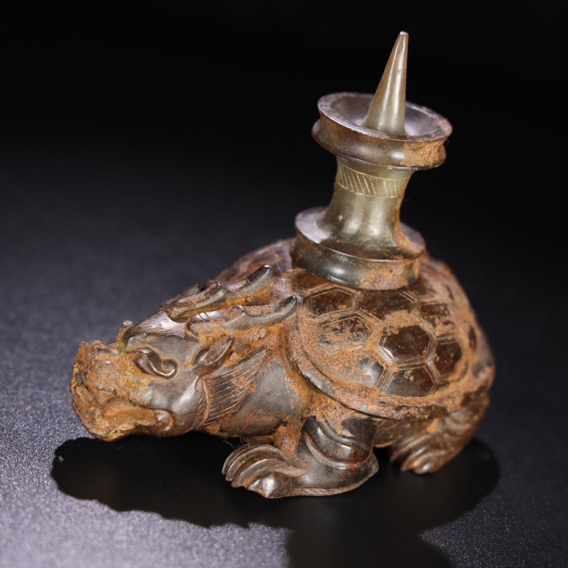 Chinese Natural Jade Carved Turtle Lampstand