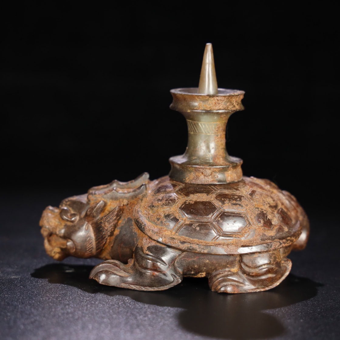 Chinese Natural Jade Carved Turtle Lampstand