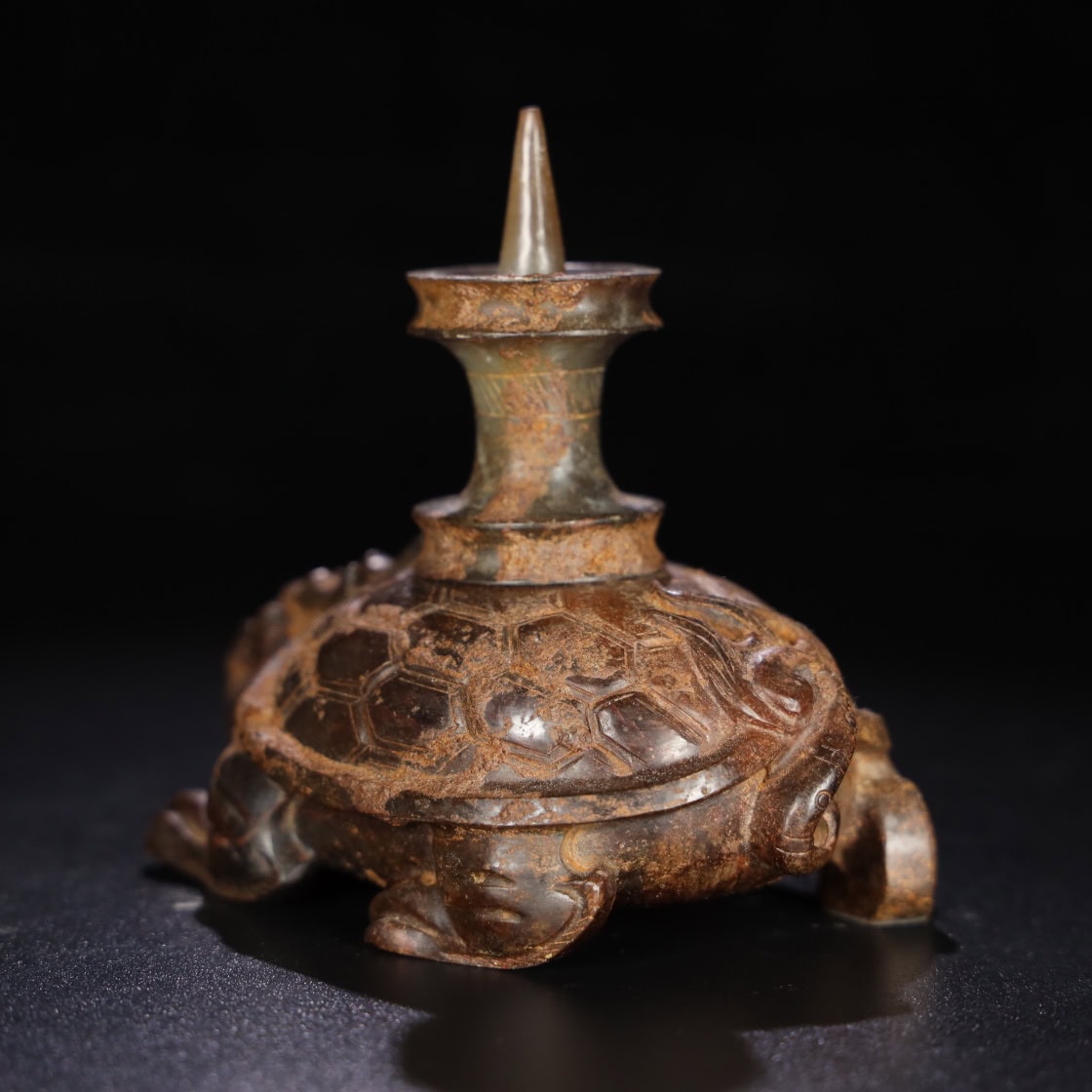 Chinese Natural Jade Carved Turtle Lampstand