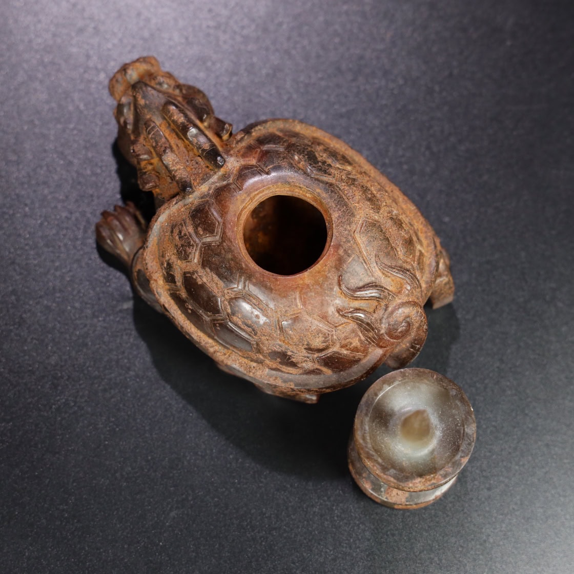 Chinese Natural Jade Carved Turtle Lampstand