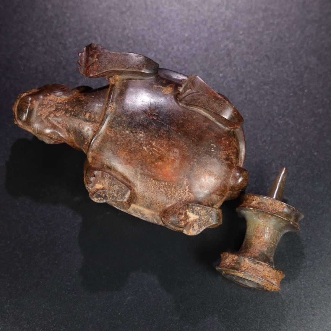 Chinese Natural Jade Carved Turtle Lampstand