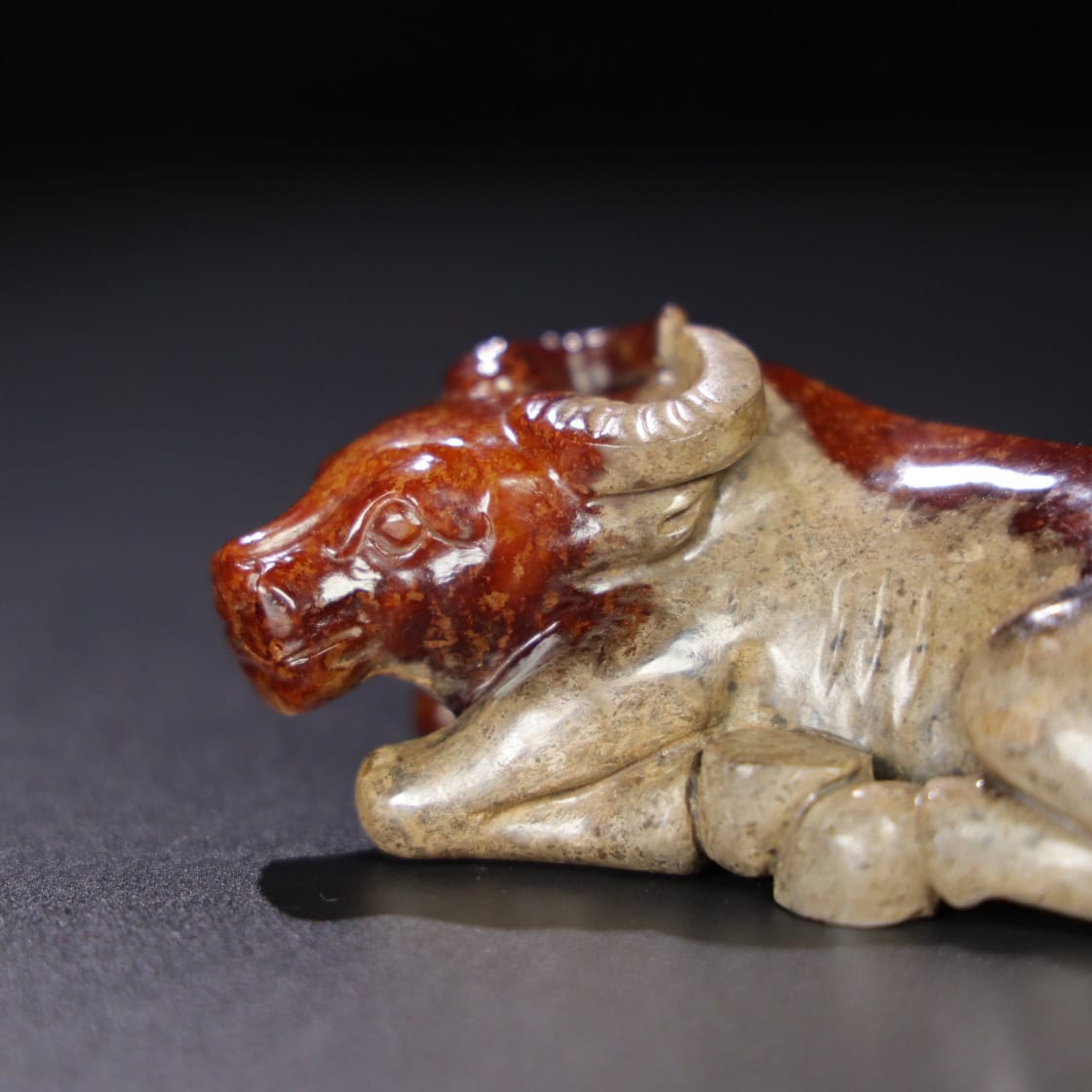 Chinese Natural Jade Carved Cow