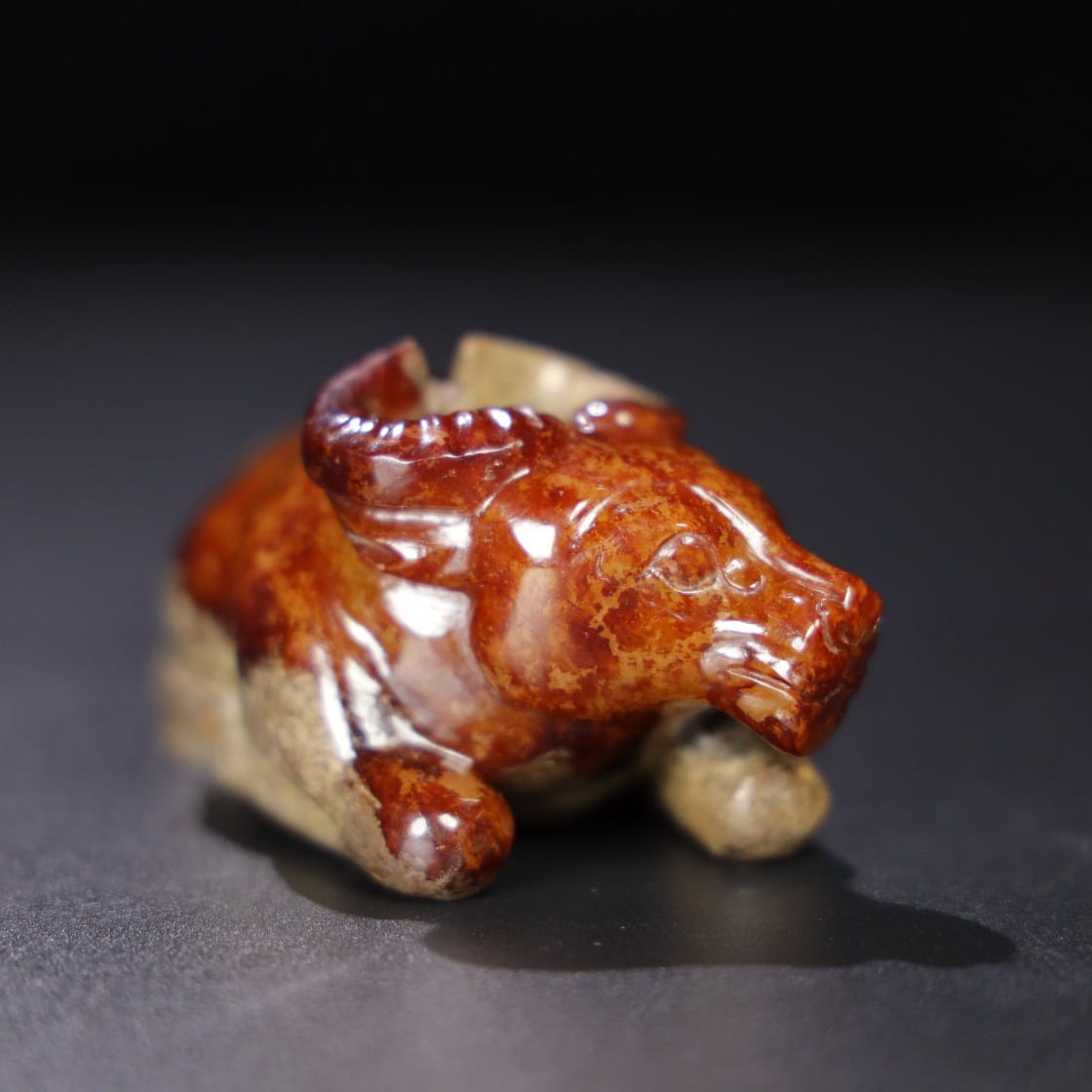 Chinese Natural Jade Carved Cow