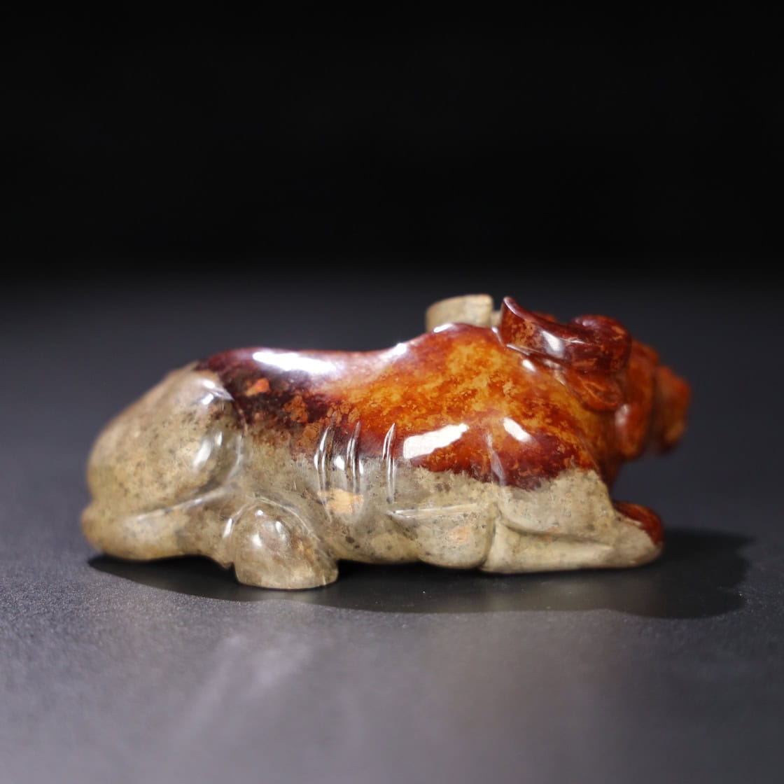 Chinese Natural Jade Carved Cow