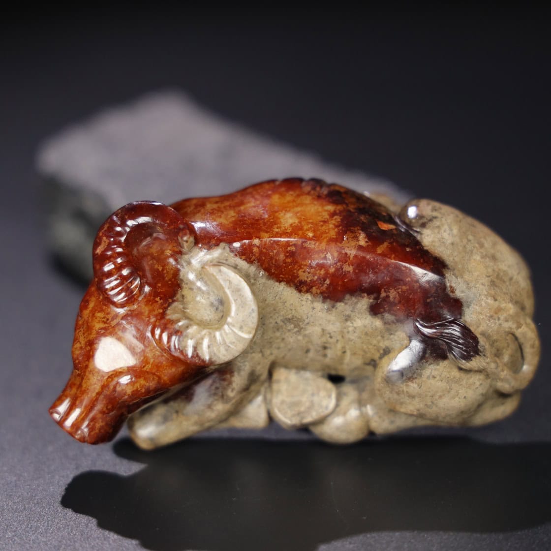 Chinese Natural Jade Carved Cow