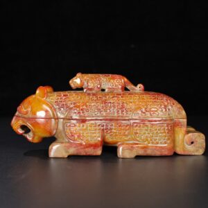 Chinese Natural Jade Carved Beast Boxes
