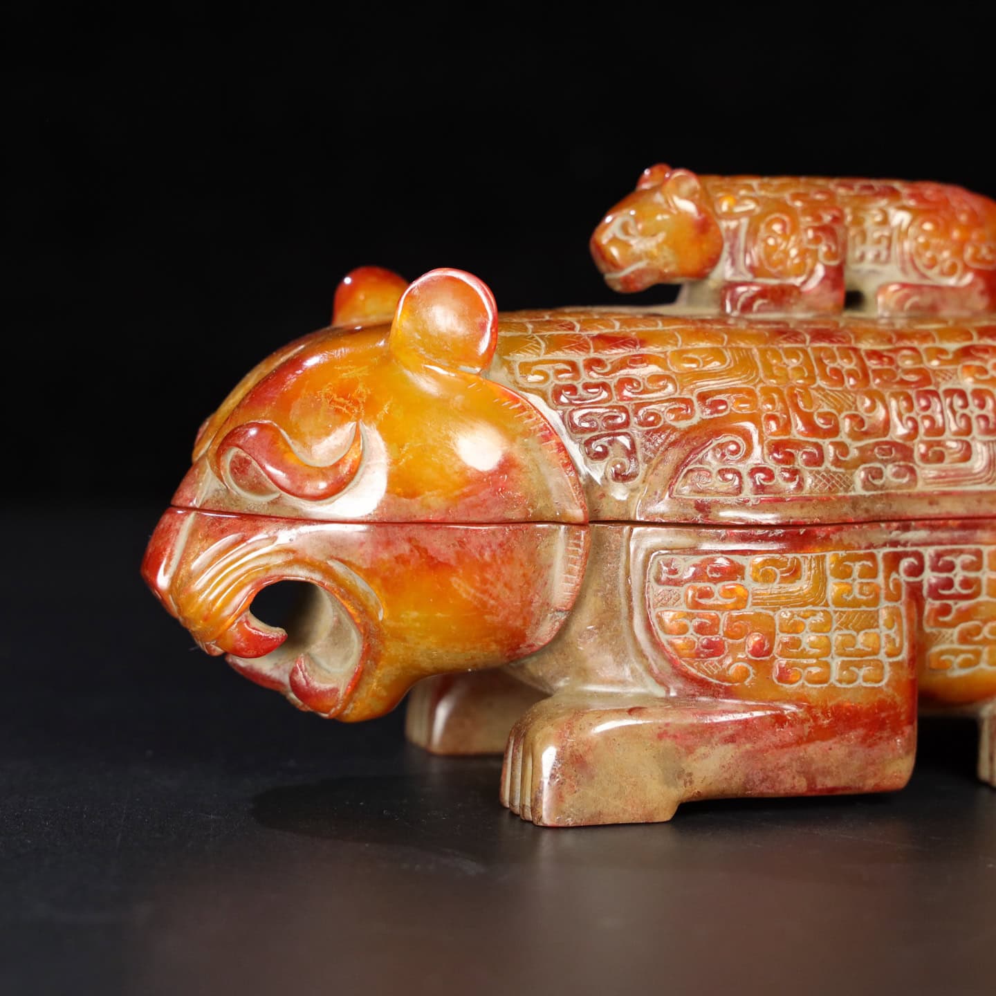 Chinese Natural Jade Carved Beast Boxes